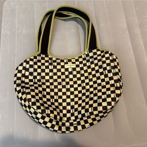 McKenzie-Childs Courtly Checked Carryall (black & cream w olive green trimming)